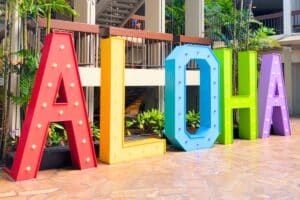 Multicolored letters spelling Aloha in Hawaii
