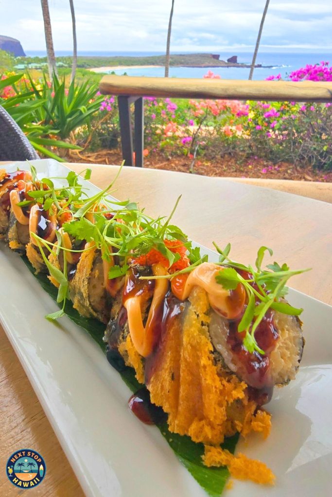 Views at Manele Lanai Crab Tempura Roll